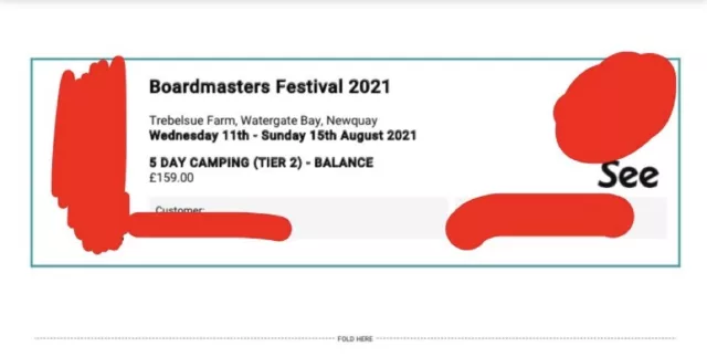 BOARDMASTERS CAMPING TICKET 205.00 PicClick UK