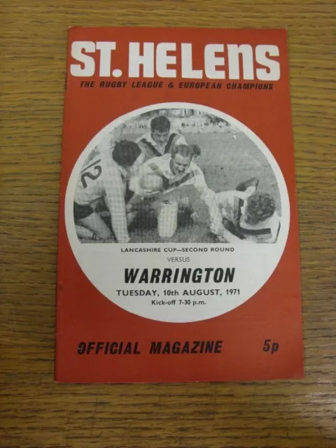 10/08/1971 Rugby League Programme: St Helens v Warrington [Lancashire Cup] (rust
