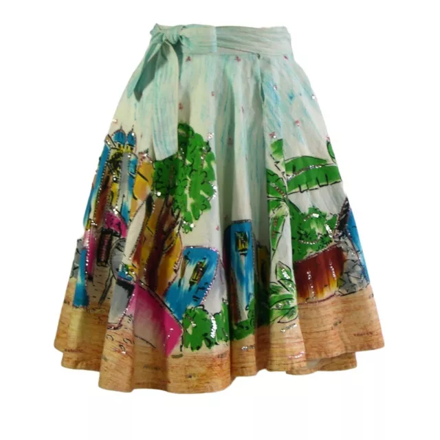 Vintage 1950s Mexican Hand-painted full circle Skirt. Ex Small