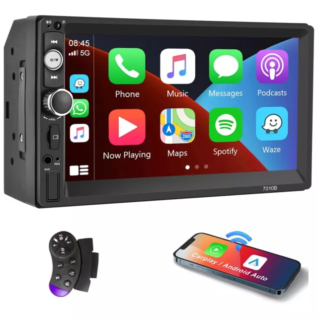 7" Double Din Car Stereo with Apple Carplay & Android Auto Play BT SD MP5 Radio
