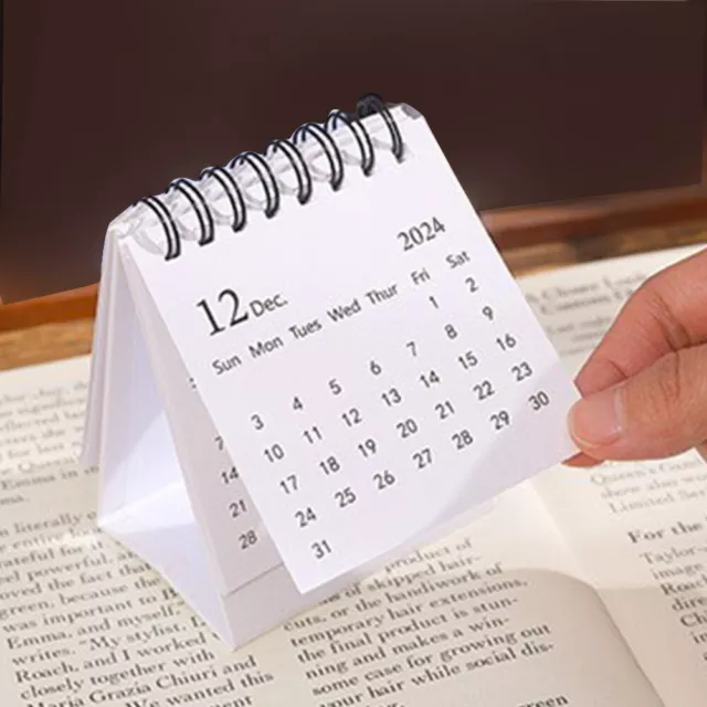 White Black For 2024 SimpleStanding Mini School Thick Paper Desk Calendar