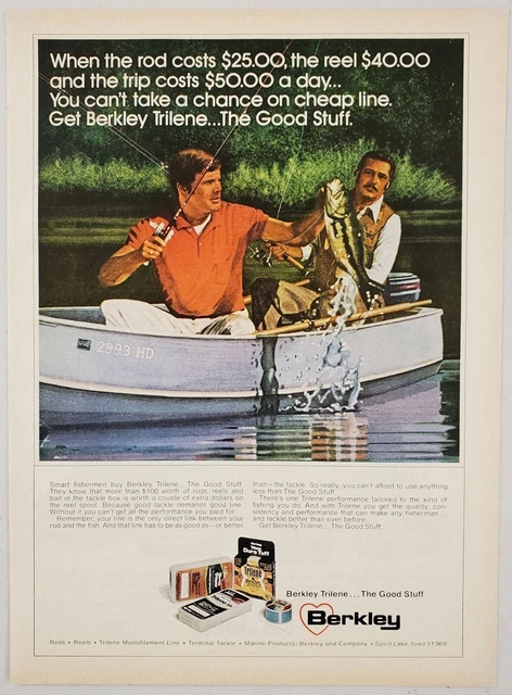 1975 Print Ad Berkley Trilene Fishing Lines Fisherman Huge Bass Spirit Lake,Iowa