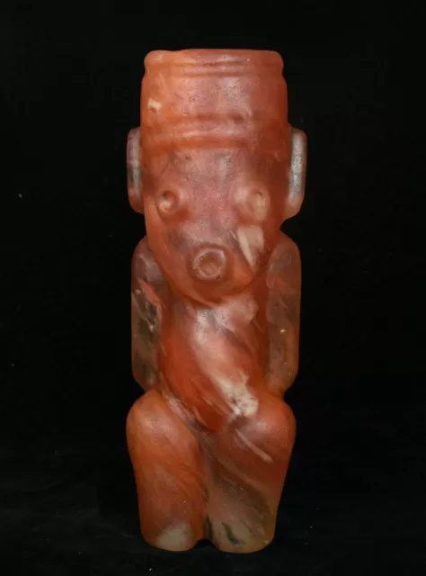 8" China Neolithic Hongshan Culture Old Red Crystal Handwork sun god Statue S16