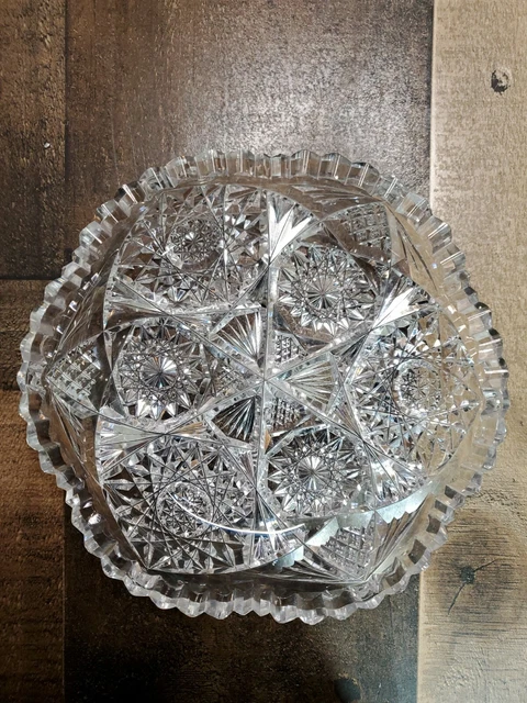 Vintage 6 " American Brilliant Period Deep Cut Glass Shallow Bowl - Starburst 2