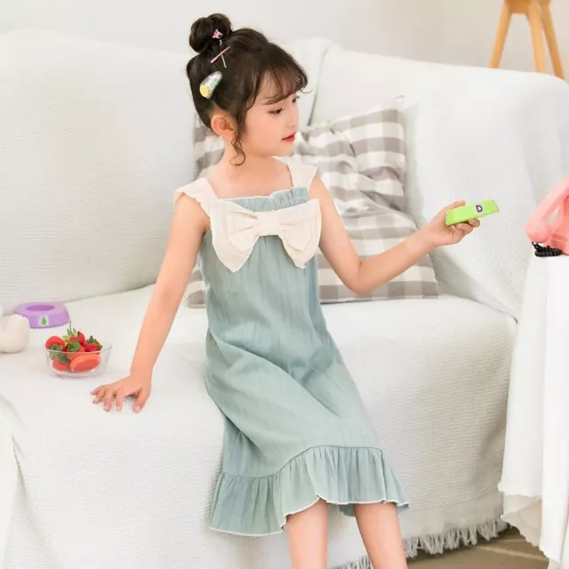 Kid Girls Child Nightdress Cotton Pajamas Ruffle Dress Sleepwear Sleeveless Cute