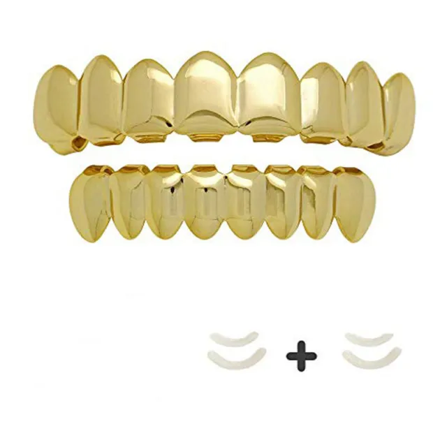 Grills hip-hop pour 8 top 8 bas ensemble plaqué or argent RAP dents bling grillz