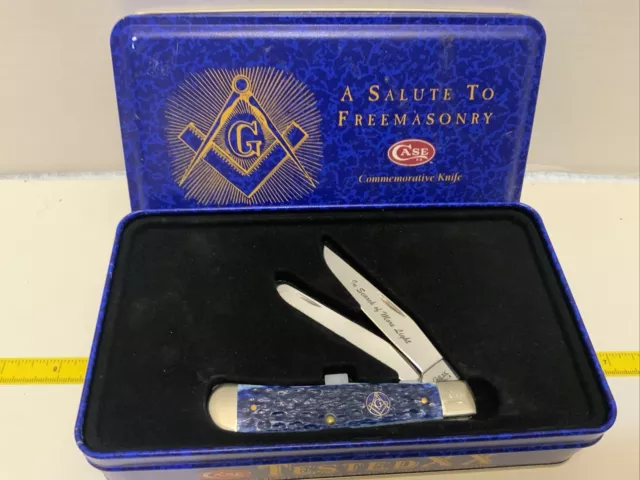 Case xx Masonic Trapper Knife Tin Gift Set Blue Bone Freemason 01058