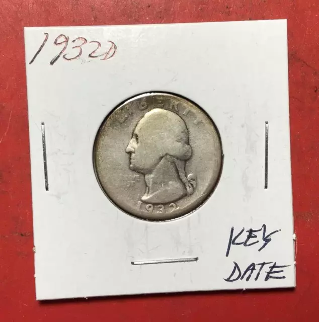 1932D US Washington SILVER Quarter! KEY DATE "Denver Mint" Only 400K Minted