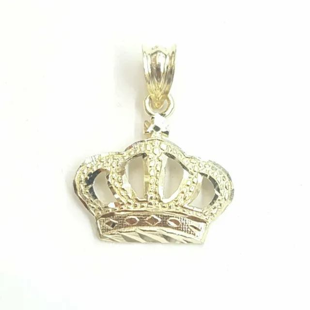 10k yellow gold crown pendant charm fine jewelry gift necklace diamond cut 1.2g