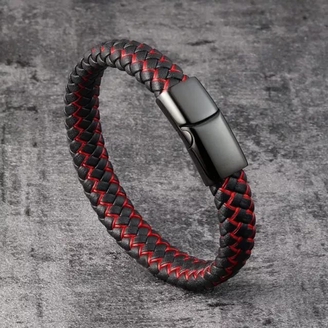 Black & Red Urn Cremation Leather Bracelet Ashes Memorial Jewellery Keepsake