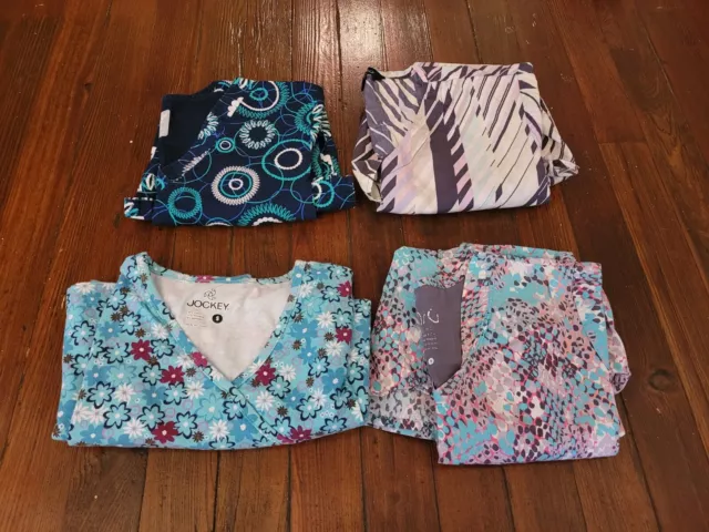 Scrubs Tops Size Small lot (4), Colorful Mixed brands nursing uniforms. Lot B