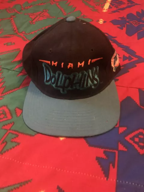 Vintage 90s Starter The Natural  NFL Dolphins Logo Script Snapback Hat Cap Wool