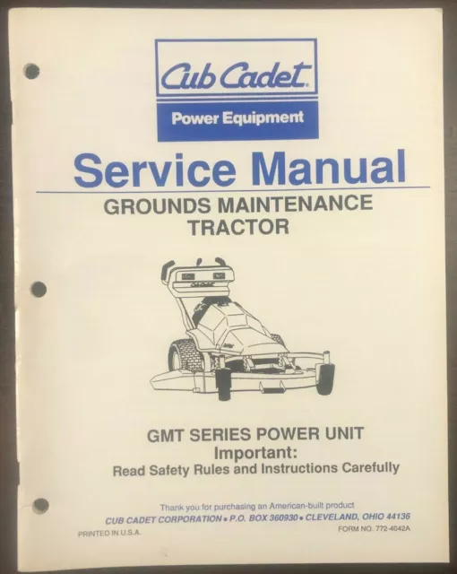 Cub Cadet Grounds Maintenance Tractor GMT Series Service Manual