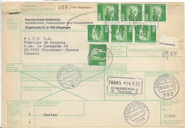 Briefmarken,Deutschland,Paketkarte in die Schweiz, 1982 Technik Göppingen