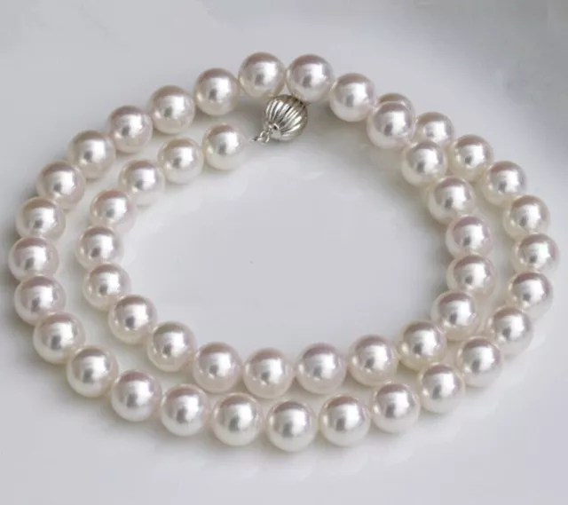 Huge AAAAA 9-10mm Natural South Sea genuine white round pearl necklace