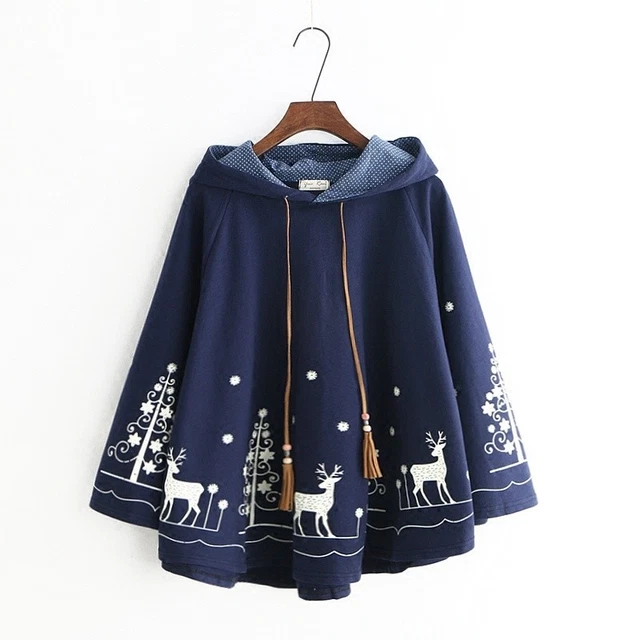 Ragazze Mantello Poncho Cartoon con Cappuccio T Camicia Giapponese Cute Top Coat