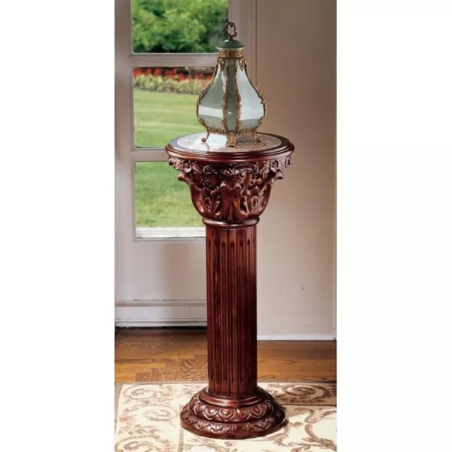 Corinthian Marble-Inlaid Column Pedestal 36.5"