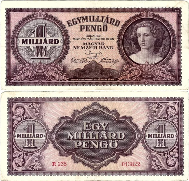 Ungarn Banknote 1 Milliard Pengö 1946 Budapest Magyar Nemzeti Bank P-125