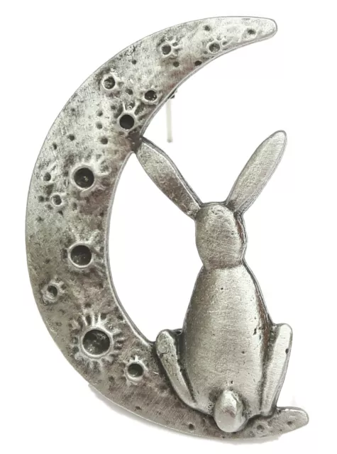 Moon Gazing Hare Handcrafted From English Pewter Brooch