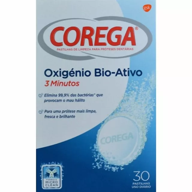 COREGA TABLETAS LIMPIADORAS ÓXIGENO BIO-ACTIVO 3 MINUTOS 30U 349787 PcFarmacia