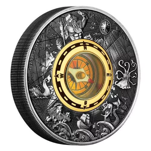 2017 Perth Mint Compass 2oz 99.9% Silver Antiqued Coin Tuvalu