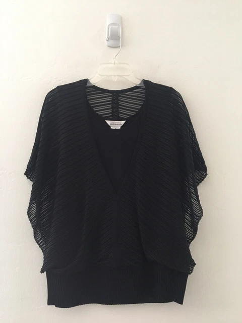 Exclusively Misook Layered Knit Top Medium Tank W Angel Wing Overlay Black