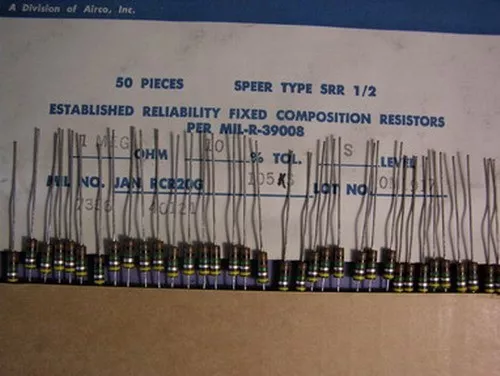 50 Airco Mil-Spec RCR20G105KS 1 Meg 10% 1/2W Carbon Comp. Resistors