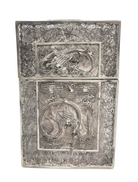 19th C. Chinese Sterling Silver Wire-Work  Card Case W/ Phoenix & Dragon