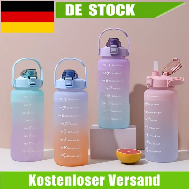 2 Liter Trinkflasche Mit Strohhalm Zeitmarkierungen Wasserflasche Sportflasche