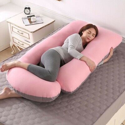 Pregnancy Pillow Maternity Belly Contoured Body J Shape Extra Large Pink&Grey US