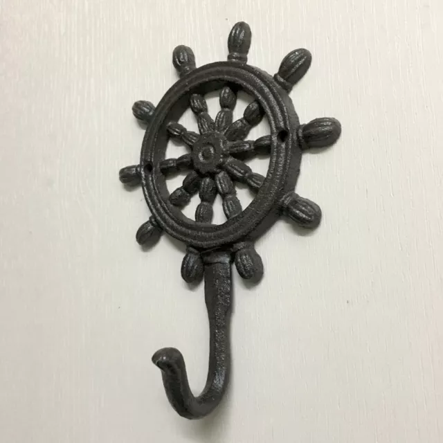 Ships Wheel Coat Hook Large 18cm Cast Iron Coat Dressing Gown Towel Hats Bags