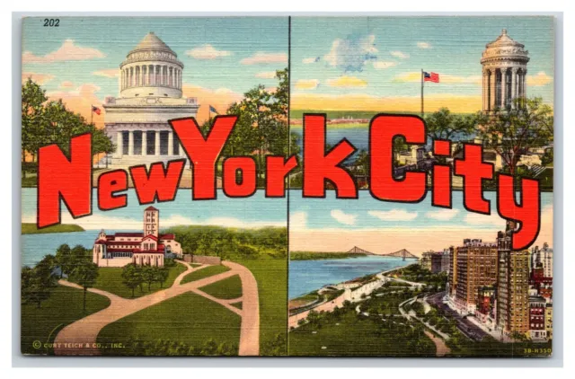 Large Letter Greetings From New York City NY NYC UNP  Linen Postcard U14