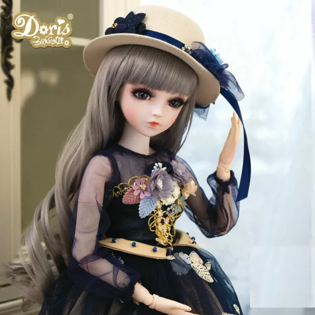 1/3 BJD Doll Girl 60cm Ball Jointed Eyes Face Makeup Wig Clothes Hat Full Set