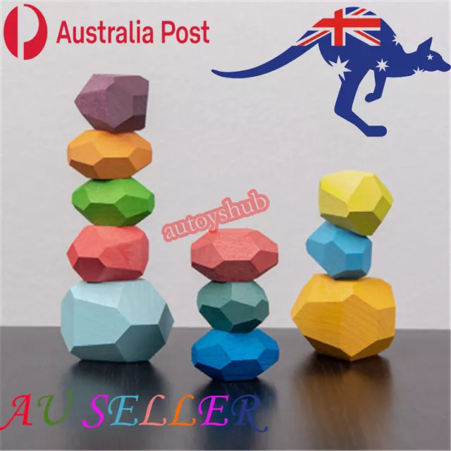 Wooden Balance Stone Building Blocks Toy for Kids Gift 11PCS AU STOCK