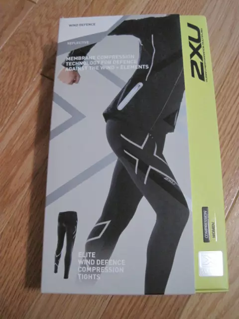 2XU Womens Elite Wind Defence Compression Tights Black Reflective WA4180b Small