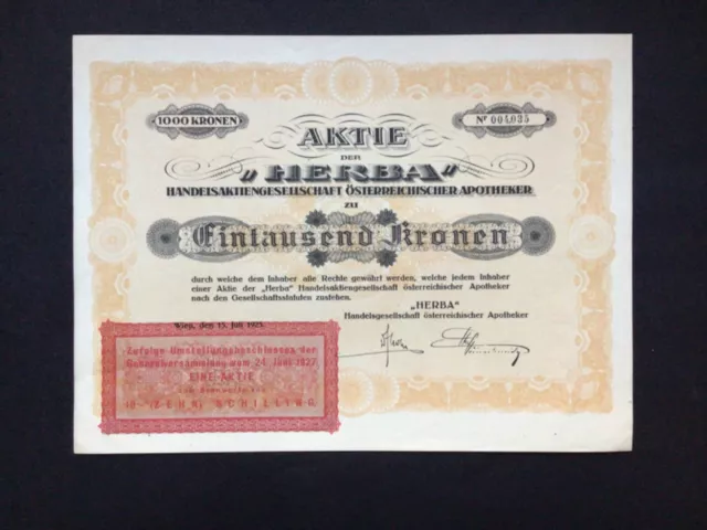 HERBA Handels AG österreichischer Apotheker, 1000 Kronen, Wien 15.7.1923