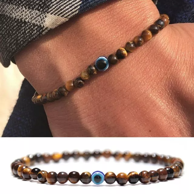 Natural Stone Turquoise Tiger Eye 6mm Beads Bracelet Bangle Men Jewelry Gift