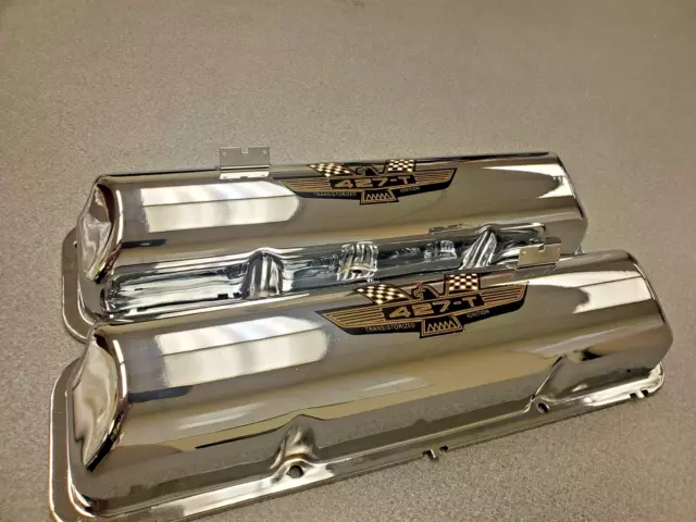 RARE 1963-67 FORD 427-T  CHROME VALVE COVER SET  For TRANSISTORIZED IGNITION