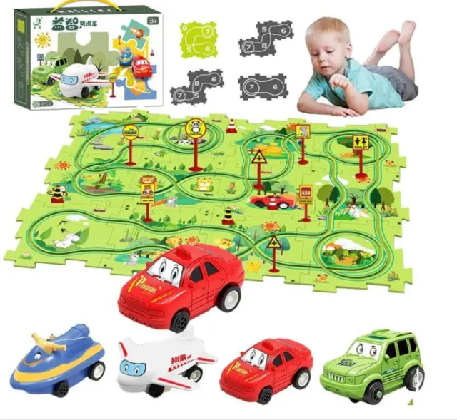 Puzzleracer Kids Car Track Set, Nukids Puzzle Racer Educational Track Play Set