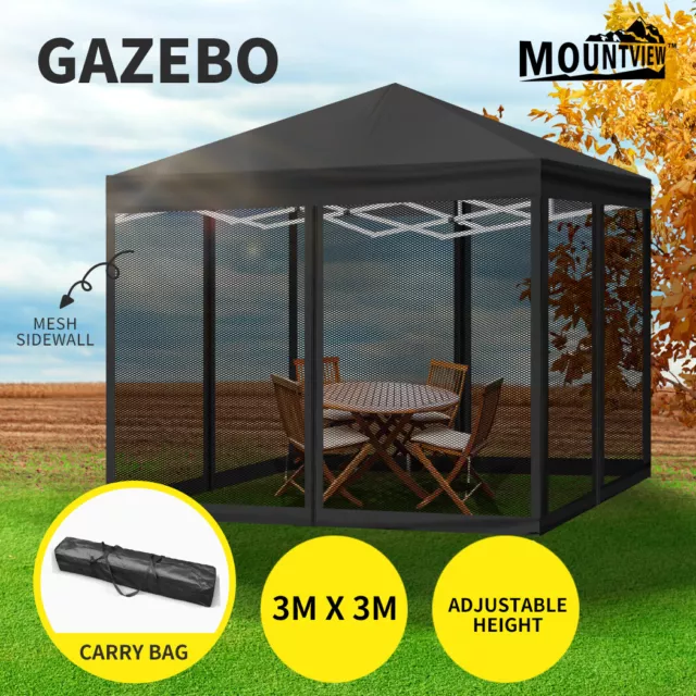 Mountview Gazebo Pop Up Marquee Outdoor Canopy 3x3m Wedding Tent Mesh Side Wall