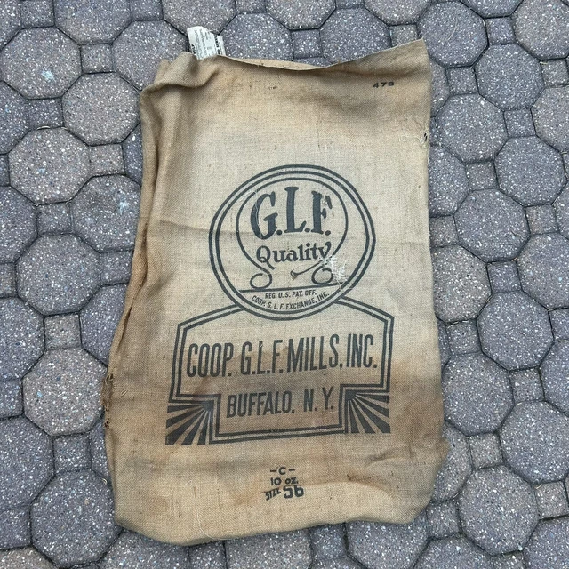 Vintage COOP. G.L.F. Mills Inc. Burlap Feed Sack/Bag W/ Sales Tag-Buffalo, NY