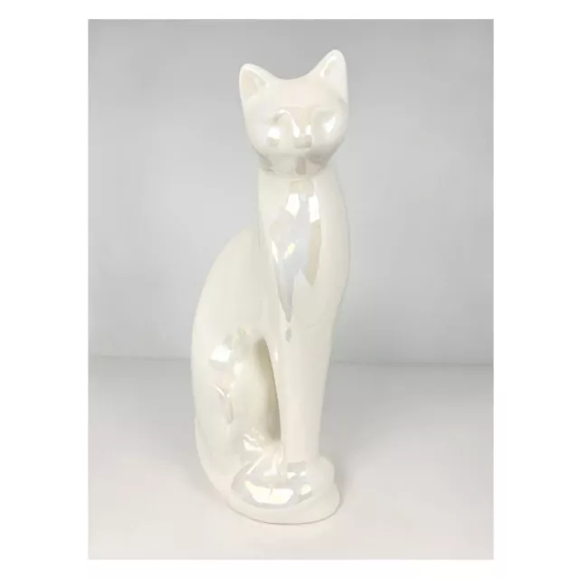 Vintage Iridescent Ceramic Cat Statue