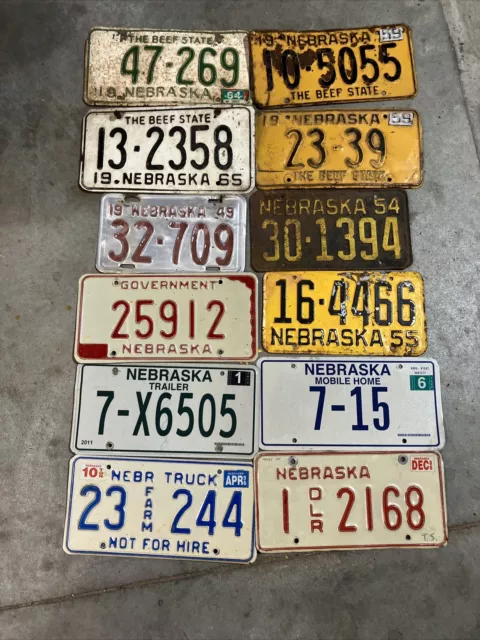 Nebraska License Plate 10 Plates Lot Bulk Various Years 1948-2013