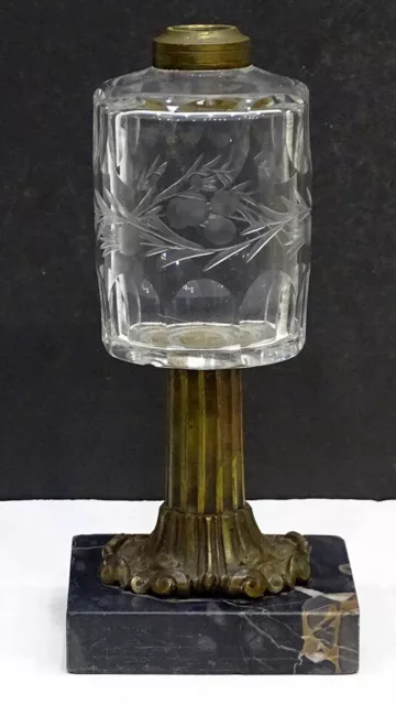 STUNNING! 1800's Antique CUT FLINT GLASS Kerosene WHALE OIL LAMP w/ Marble Base