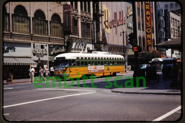 Original Slide, LAMTA Los Angeles MTA PCC Trolley #3141 Street Scene, 1960