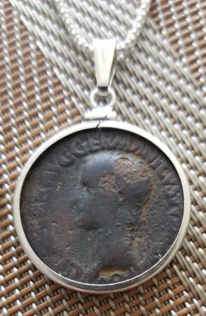 Roman Emperor Caligula Authentic Genuine Ancient Coin Silver Pendant Necklace