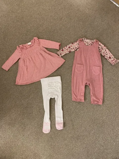 Baby Girls Next Pink Knitted Dress & Romper Bundle 3-6 Months