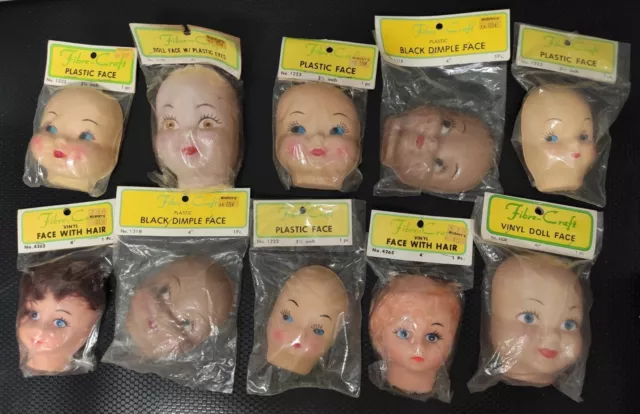 10 Vintage Fibre Craft Doll Faces Lot B