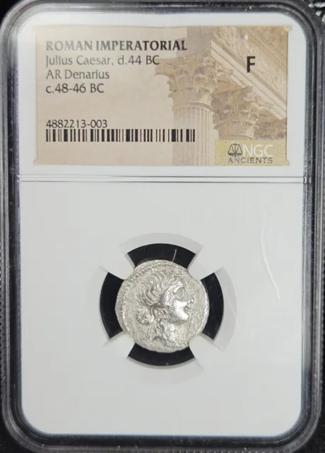 Julius Caesar Denarius NGC FINE Ancient Roman Silver Coin 48-46BC Venus RARE!