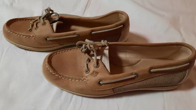 Sperry Boat Shoes Women's Size 10M Beige Leather Fabric Loafer Style Slip On